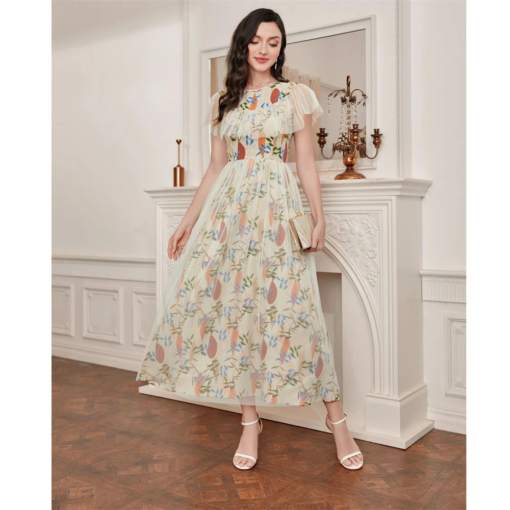 Leaf Print Mesh Evening Party Elegant Robe Women Vintage Midi Dress Short Sleeve Summer Ladies Swing Dresses Islamic Sundress
Leaf Print Mesh Evening Party Elegant Robe Women Vintage Midi Dress Short Sleeve Summer Ladies Swing Dresses Islamic Sundress