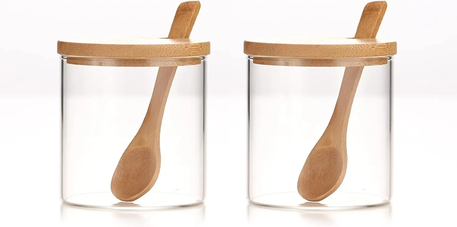10oz Clear Glass Jar with Bamboo Lid and Wooden Spoon for Sugar, Salt, Spice Storage
10oz Clear Glass Jar with Bamboo Lid and Wooden Spoon for Sugar, Salt, Spice Storage