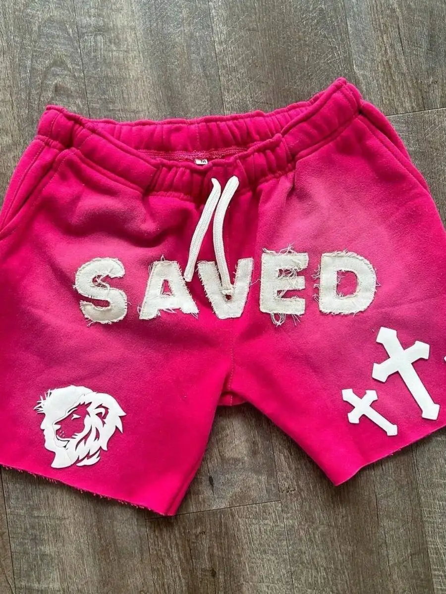 Mens Casual Shorts With Saved Lettering Lion And Cross Applique
Mens Casual Shorts With Saved Lettering Lion And Cross Applique
