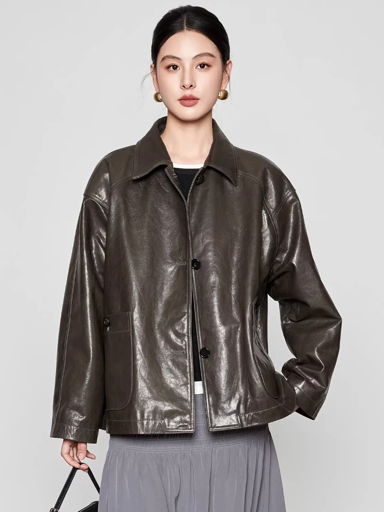 Casual Genuine Leather Windbreaker Jackets for Women Spring Autumn High-end Simple Vintage Loose Soft Oil Wax Real Goatskin Coat
Casual Genuine Leather Windbreaker Jackets for Women Spring Autumn High-end Simple Vintage Loose Soft Oil Wax Real Goatskin Coat