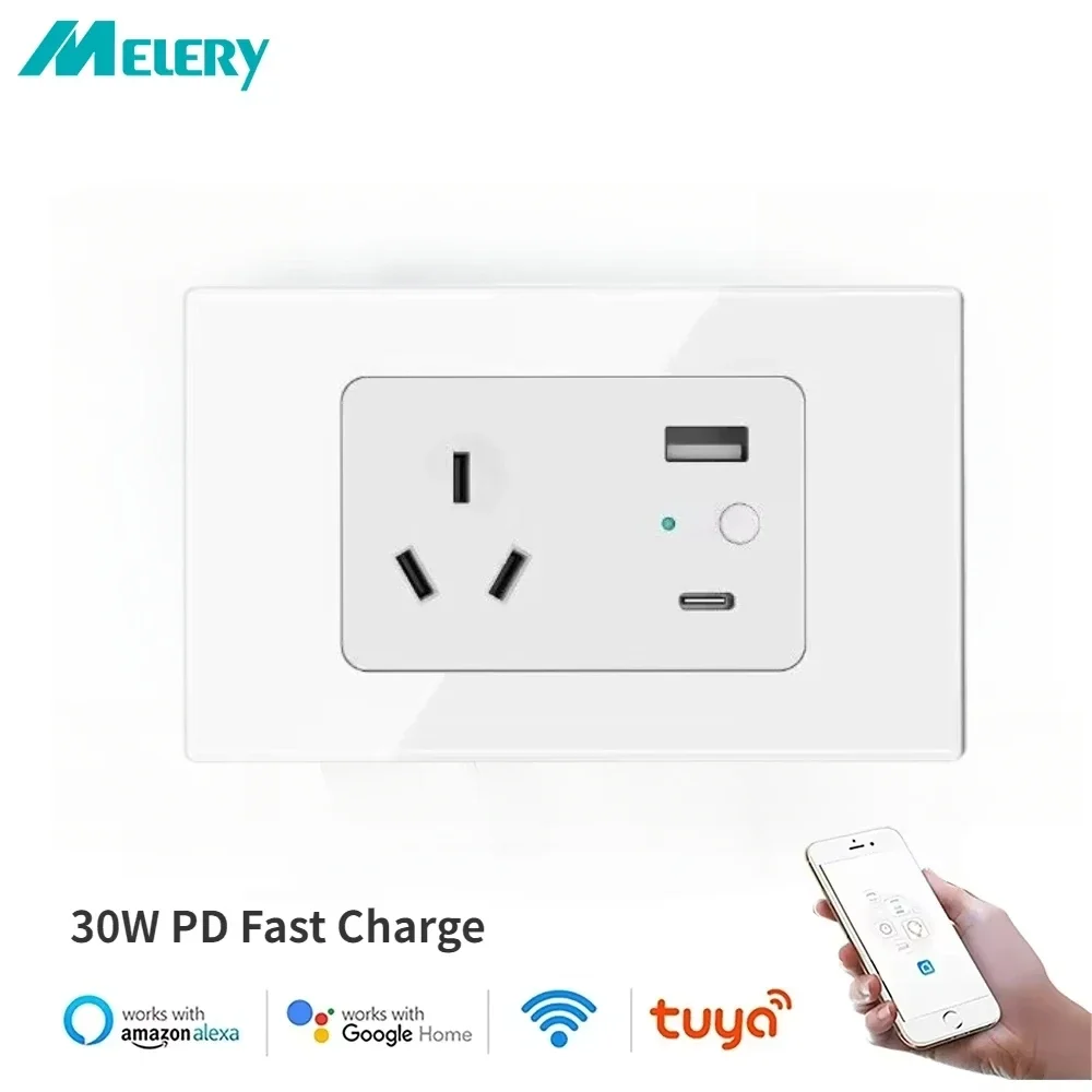 Настенная розетка Melery WiFi Smart Australia USB Type-c с розеткой AU, стеклянный сенсорный датчик, голосовое управление от Alexa Google Home
Настенная розетка Melery WiFi Smart Australia USB Type-c с розеткой AU, стеклянный сенсорный датчик, голосовое управление от Alexa Google Home