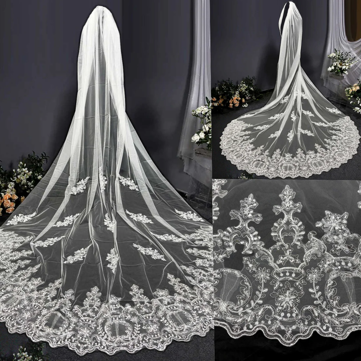 Elegant Csutomized Wedding Veils Lace Appliques Edge Long Cathedral Length Bridal Veils With Comb One Layer Wedding Accessories
Elegant Csutomized Wedding Veils Lace Appliques Edge Long Cathedral Length Bridal Veils With Comb One Layer Wedding Accessories