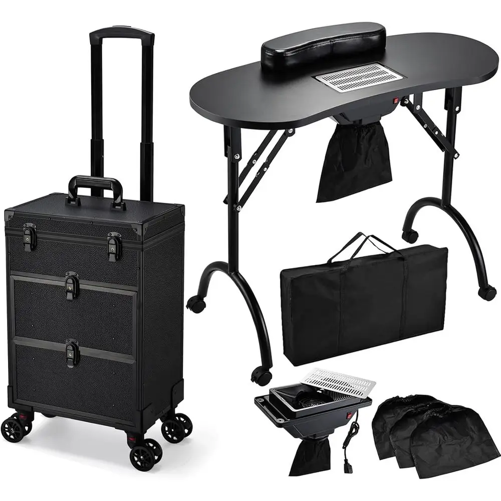 Large Rolling Makeup Train Case with Double Drawers, Nail Organizer, Foldable Table, Dust Collector, Ideal for Manicure and Styl
Large Rolling Makeup Train Case with Double Drawers, Nail Organizer, Foldable Table, Dust Collector, Ideal for Manicure and Styl