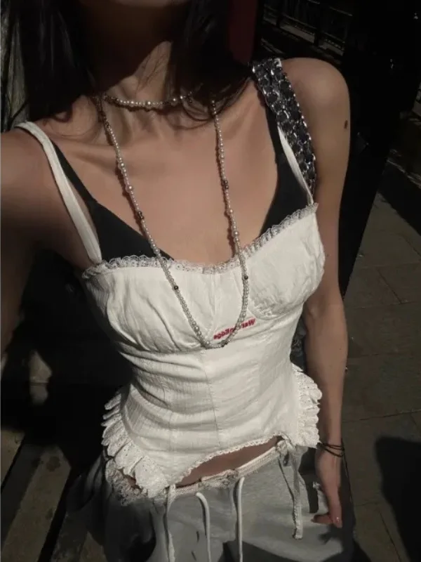 Sexy White ort Crop Top Women's Vest Spring New Design Lace Waist Cinching Slimming Outerwear Wearable Commute Sle 
Sexy White ort Crop Top Women's Vest Spring New Design Lace Waist Cinching Slimming Outerwear Wearable Commute Sle