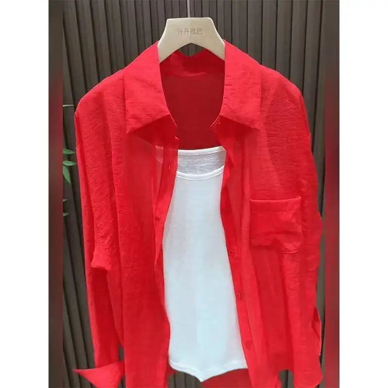 Women's Red Polo Collar Long Sleeve Sun Protection Shirt French Style Lazy Casual Versatile Slim Fit Blouse Spring Autumn Tops
Women's Red Polo Collar Long Sleeve Sun Protection Shirt French Style Lazy Casual Versatile Slim Fit Blouse Spring Autumn Tops