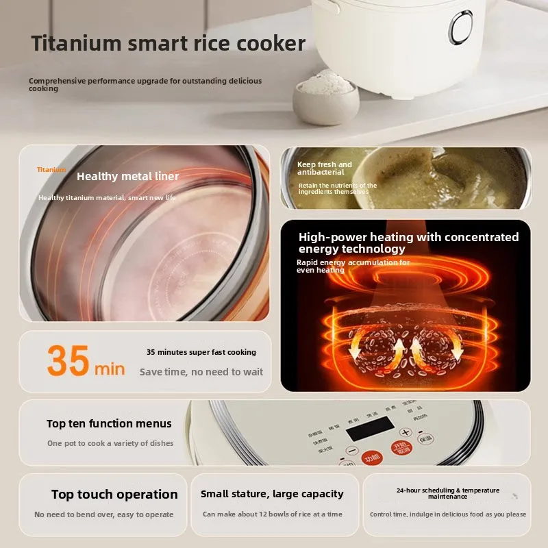 High-end New Arrival High-value Pure Titanium Inner Liner Electric Rice Cooker Uncoated 3L Capacity 3D Heating Household
High-end New Arrival High-value Pure Titanium Inner Liner Electric Rice Cooker Uncoated 3L Capacity 3D Heating Household