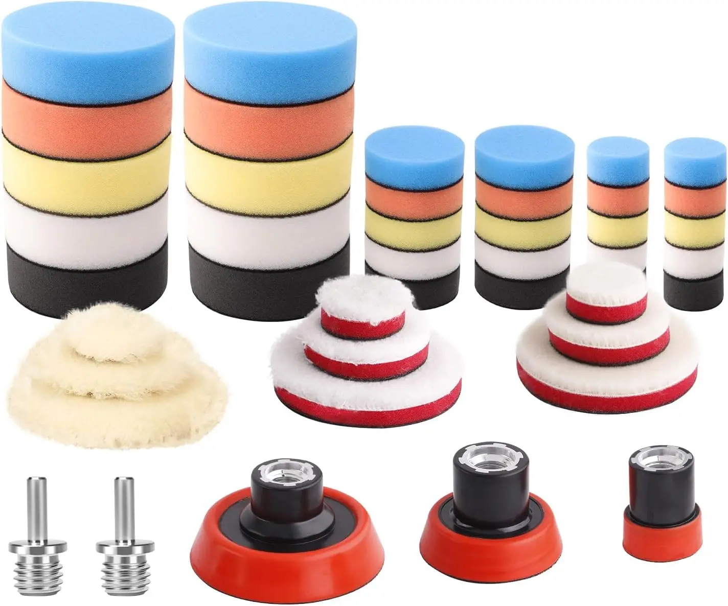 44Pcs Car Polishing Pad Kit with Mix Sizes, Backing Pads & Adapters for Buffer Polisher
44Pcs Car Polishing Pad Kit with Mix Sizes, Backing Pads & Adapters for Buffer Polisher