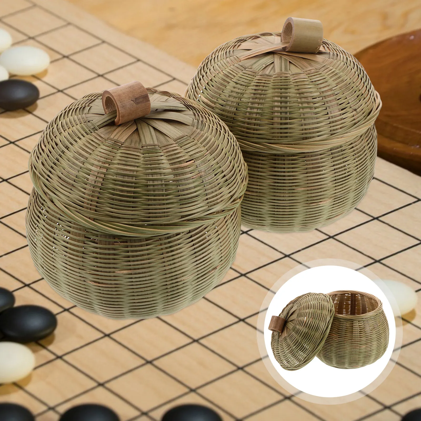 2Pcs Bamboo Woven Go Chess Jar Traditional Weiqi Storage Container Compact Lid Organizer Space-Saving Travel Board Game
2Pcs Bamboo Woven Go Chess Jar Traditional Weiqi Storage Container Compact Lid Organizer Space-Saving Travel Board Game