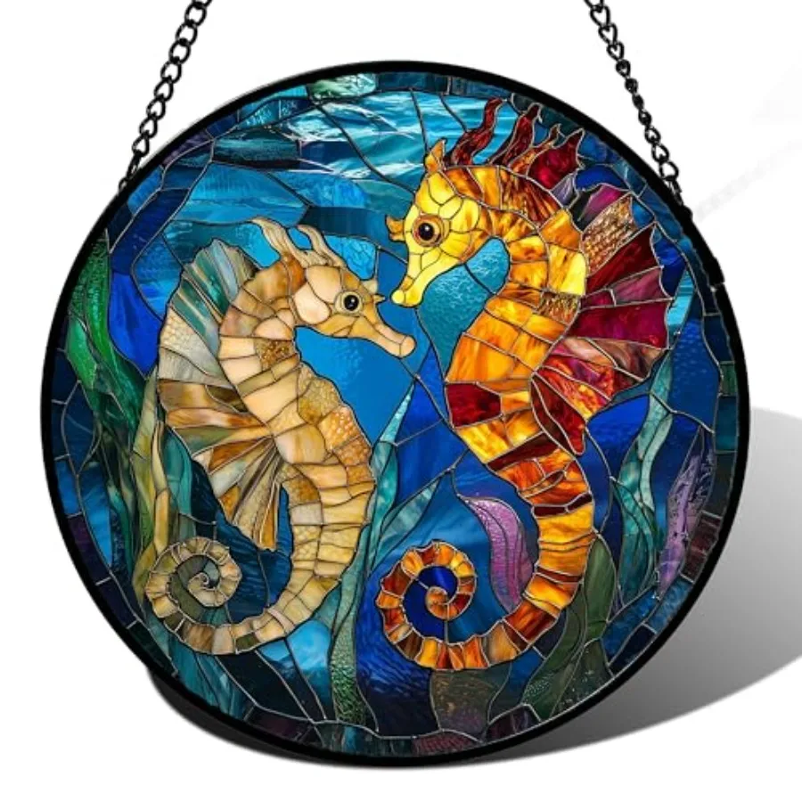 Stained Glass Window Hanging - Blue Ocean Orange Seahorse Suncatcher for Door Terrace Garden Home Decor Marine Life Sun Catcher
Stained Glass Window Hanging - Blue Ocean Orange Seahorse Suncatcher for Door Terrace Garden Home Decor Marine Life Sun Catcher