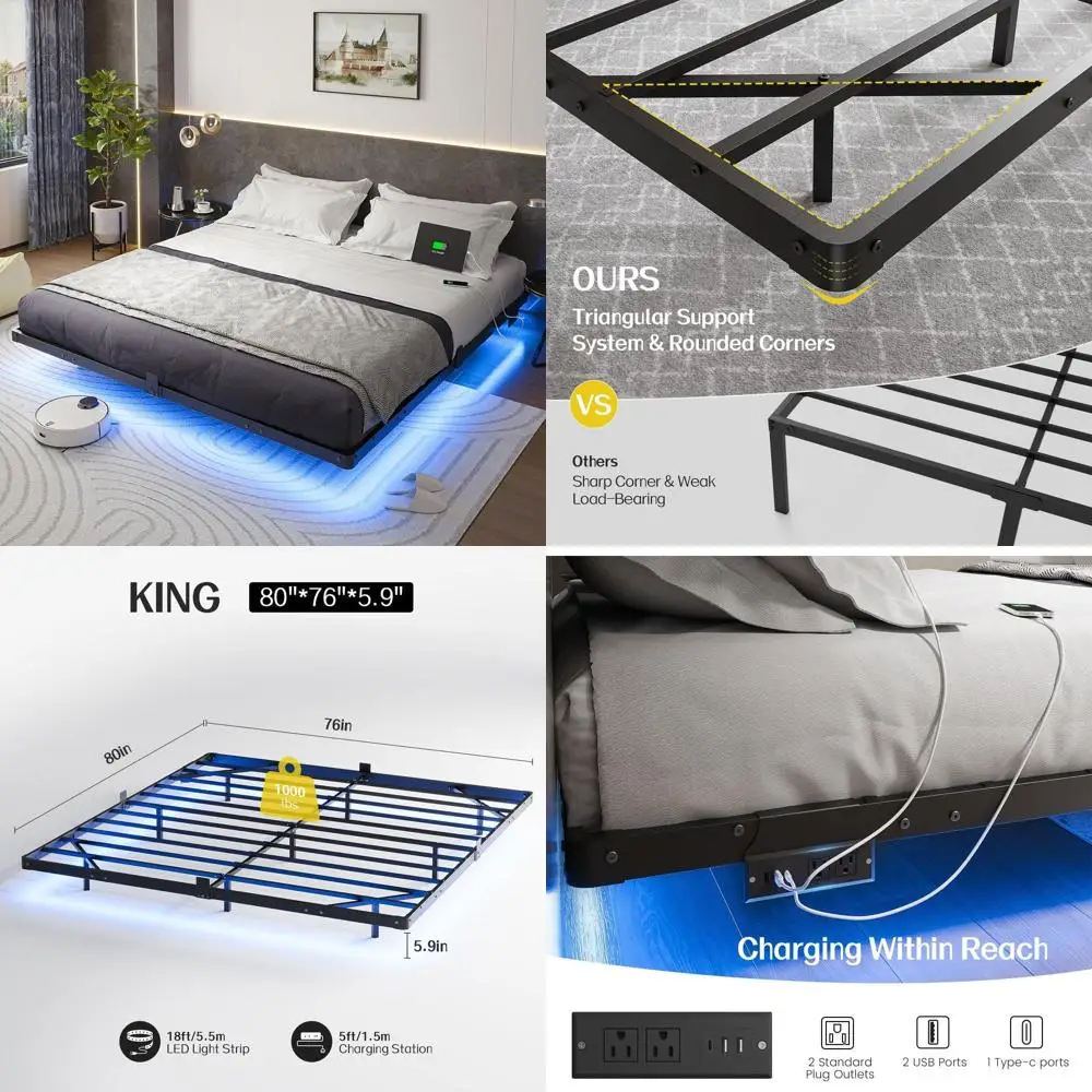 Кровать King Size с подсветкой Smart LED, USB-портами, металлической платформой, бесшумная, простая сборка, не требует пружинного блока
Кровать King Size с подсветкой Smart LED, USB-портами, металлической платформой, бесшумная, простая сборка, не требует пружинного блока