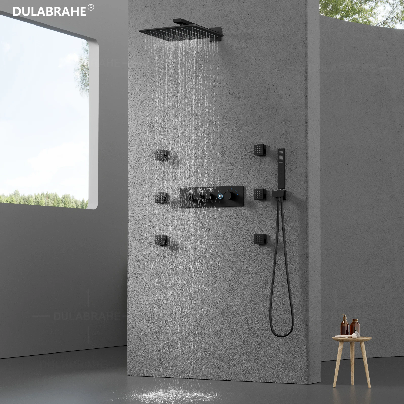 3 Functions Black Thermostatic LED Digital Display Shower Faucet 10inch Shower Head Contemporary Shower Set
3 Functions Black Thermostatic LED Digital Display Shower Faucet 10inch Shower Head Contemporary Shower Set