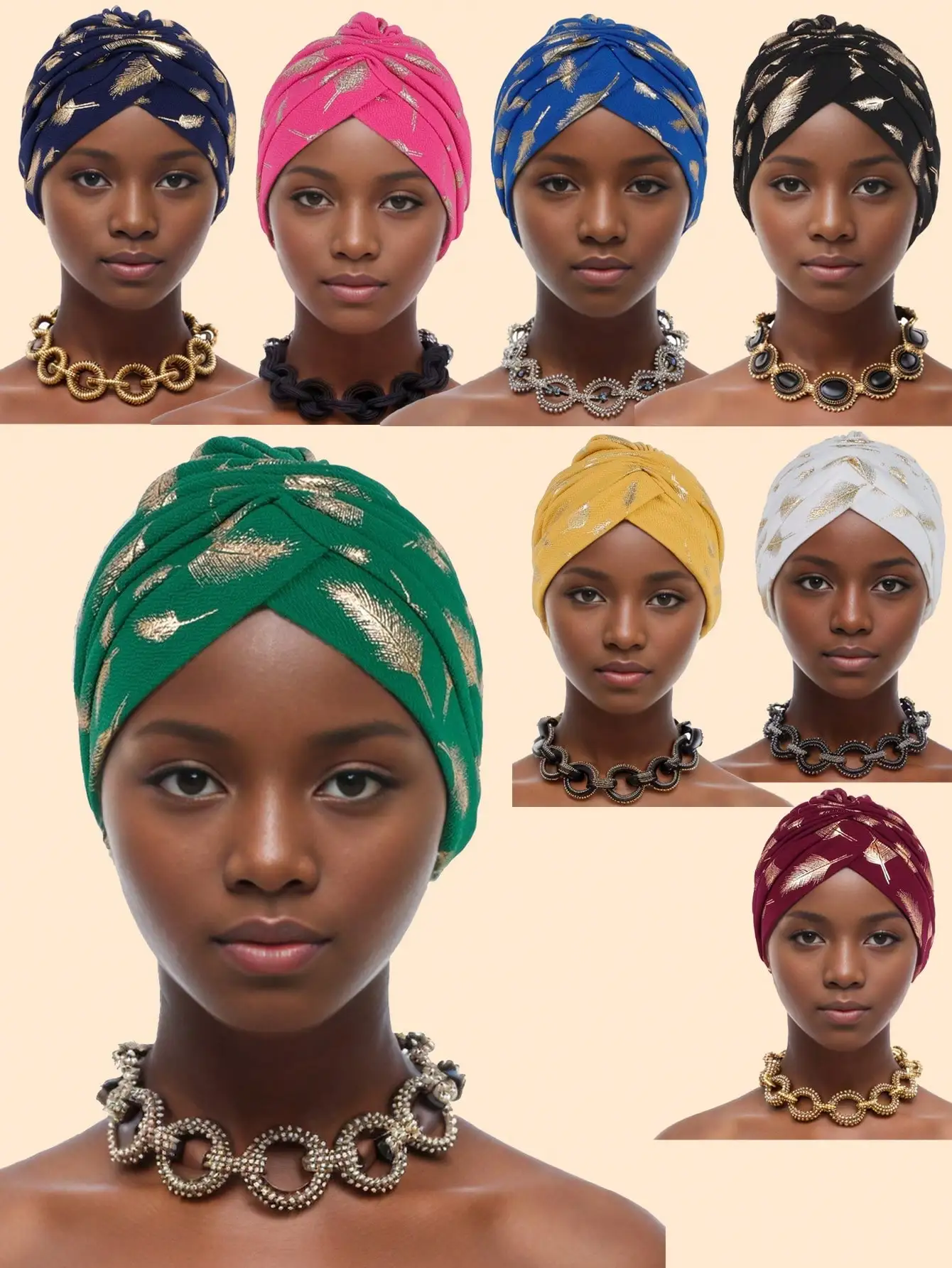 1pc Feather & Gold Foil Head Wrap Hat, Versatile For Daily Wear, Party, Travel & Outdoor Sleep Bonnet
1pc Feather & Gold Foil Head Wrap Hat, Versatile For Daily Wear, Party, Travel & Outdoor Sleep Bonnet