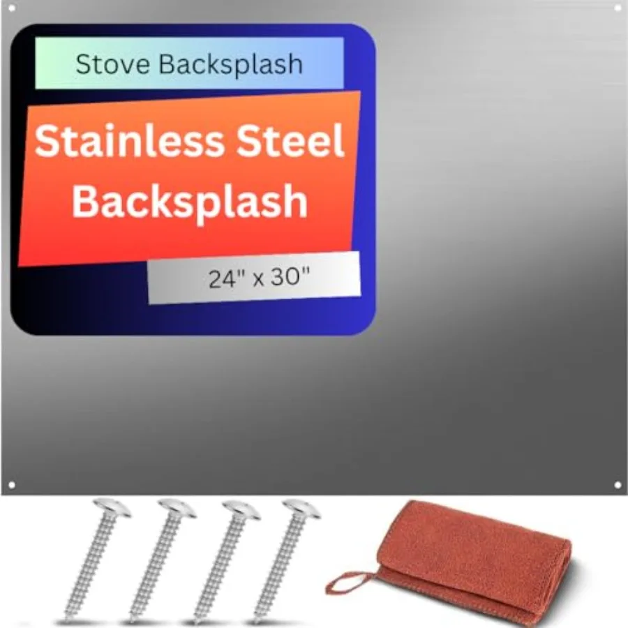 Stainless Steel Backsplash for Kitchen Wall - 24 x 30 Oven Spatter Shield with Pre-Drilled Holes - Mounting Screws Microfiber T
Stainless Steel Backsplash for Kitchen Wall - 24 x 30 Oven Spatter Shield with Pre-Drilled Holes - Mounting Screws Microfiber T