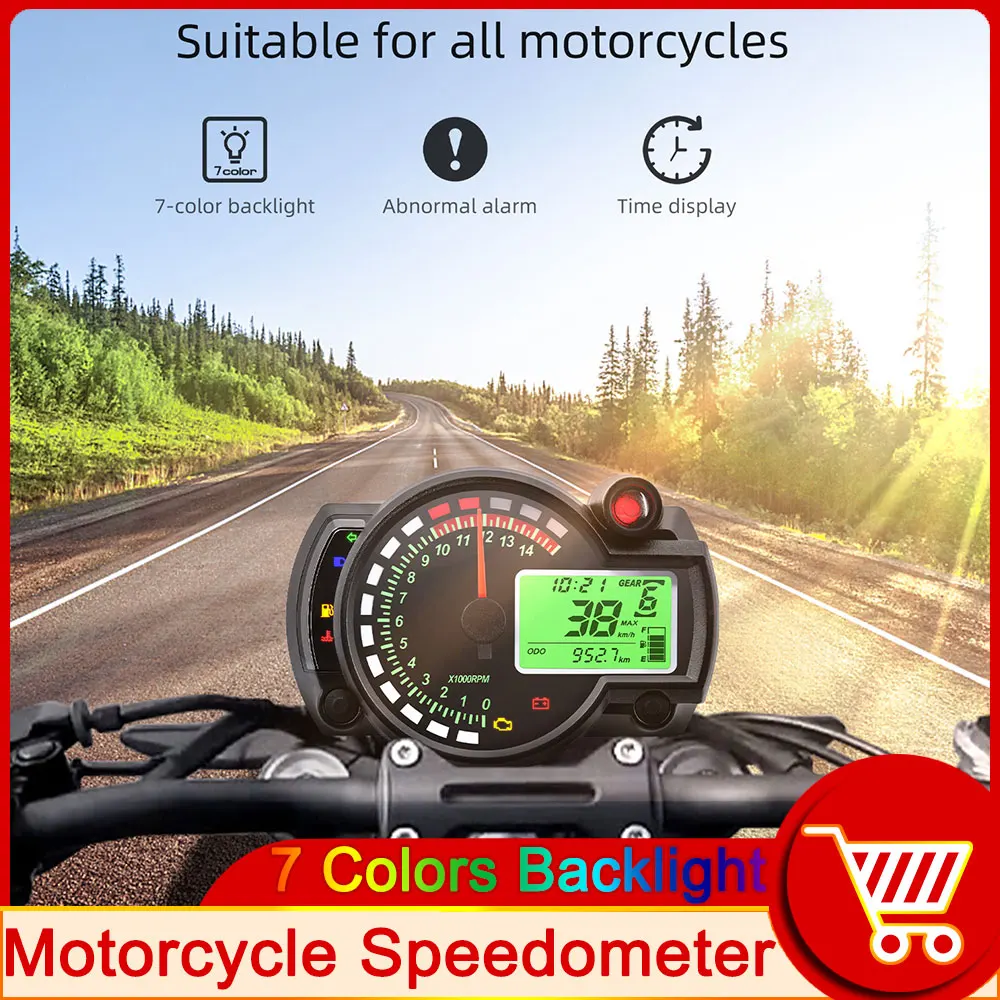 AD Universal Motorcycle Speedometer MAX 299KM/H Tachometer 14K RPM Meter Odometer ODO 7 Color Digital Moto Dashboard Instrument
AD Universal Motorcycle Speedometer MAX 299KM/H Tachometer 14K RPM Meter Odometer ODO 7 Color Digital Moto Dashboard Instrument