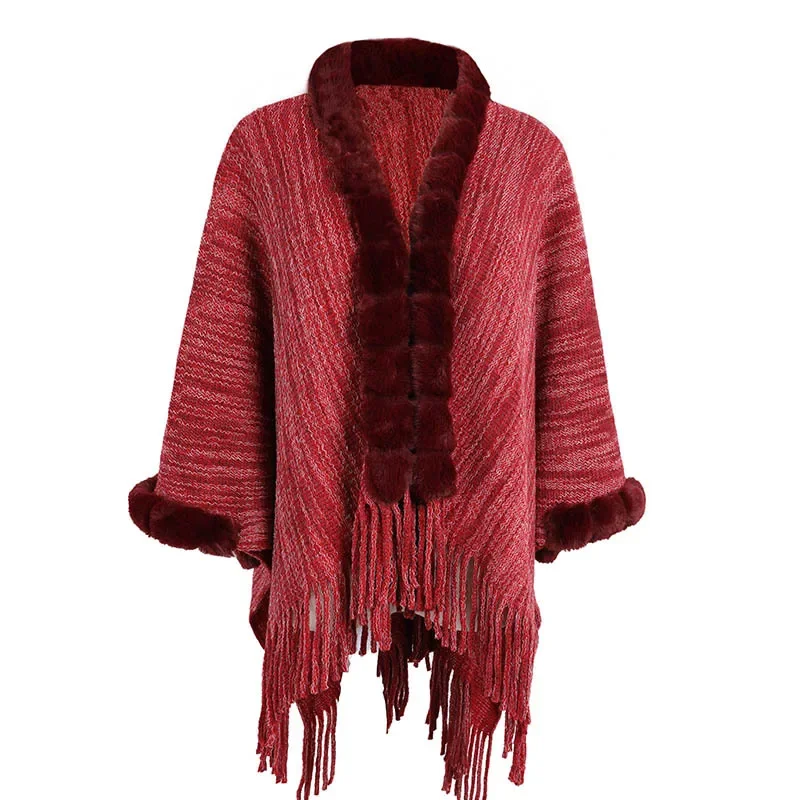 Autumn Winter New European American Capes Shawl Imitation Wool Collar Tassel Sweater Ponchos Lady Cape Cloak Red Cardigan
Autumn Winter New European American Capes Shawl Imitation Wool Collar Tassel Sweater Ponchos Lady Cape Cloak Red Cardigan
