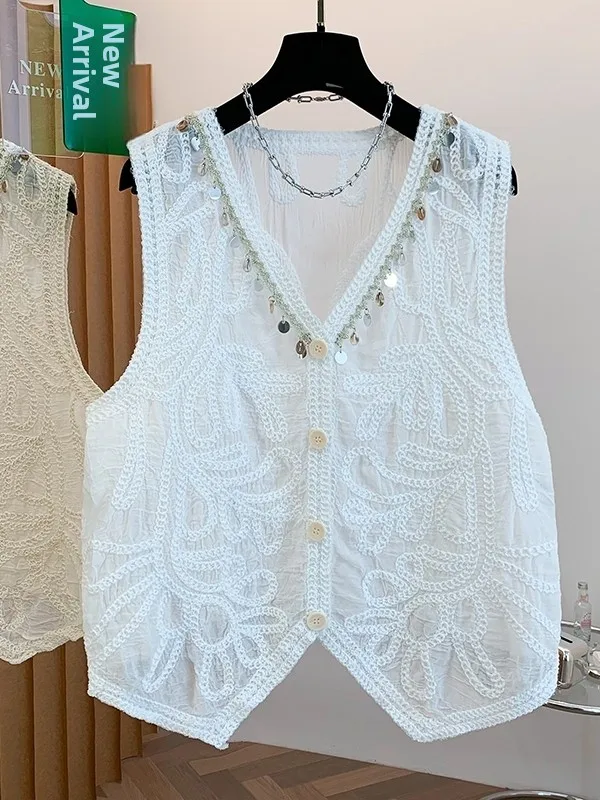 Heavy Embellished Sequin V-Neck Vest Top Summer plus Size Women's Outerwear Open Cardigan Sleeveless Vest Casual Fashion
Heavy Embellished Sequin V-Neck Vest Top Summer plus Size Women's Outerwear Open Cardigan Sleeveless Vest Casual Fashion