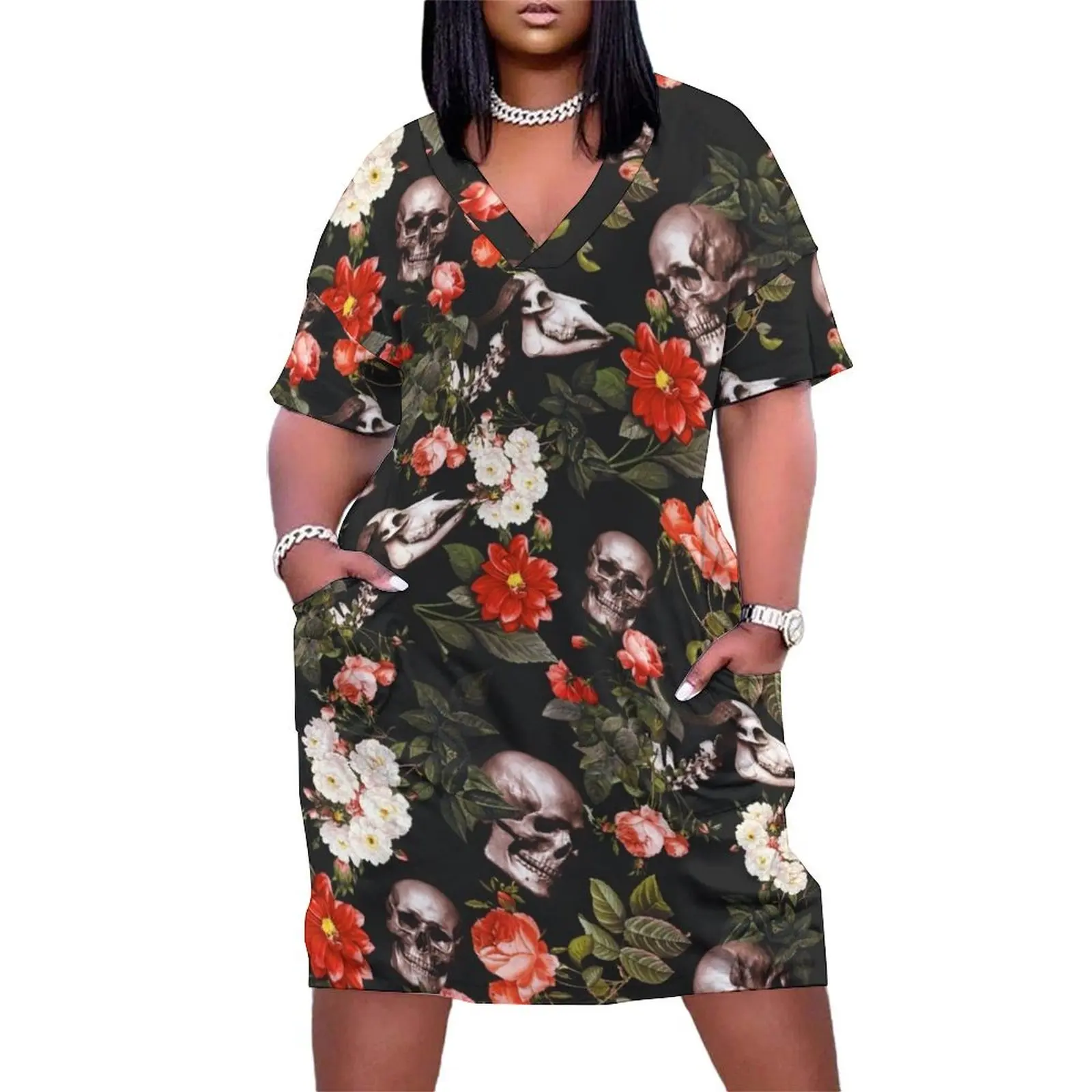 Skull and Floral Pattern Loose Pocket Dress Long veiled dresses Summer skirt evening dress
Skull and Floral Pattern Loose Pocket Dress Long veiled dresses Summer skirt evening dress