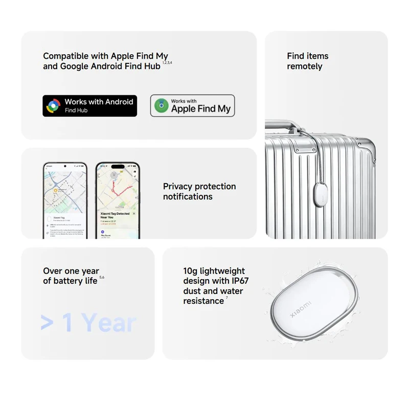 Xiaomi Tag Anti Lost Device Bluetooth 5.4 Tracker IP67 Rating Waterproof For Google Find Hub Or For Apple Find My
Xiaomi Tag Anti Lost Device Bluetooth 5.4 Tracker IP67 Rating Waterproof For Google Find Hub Or For Apple Find My