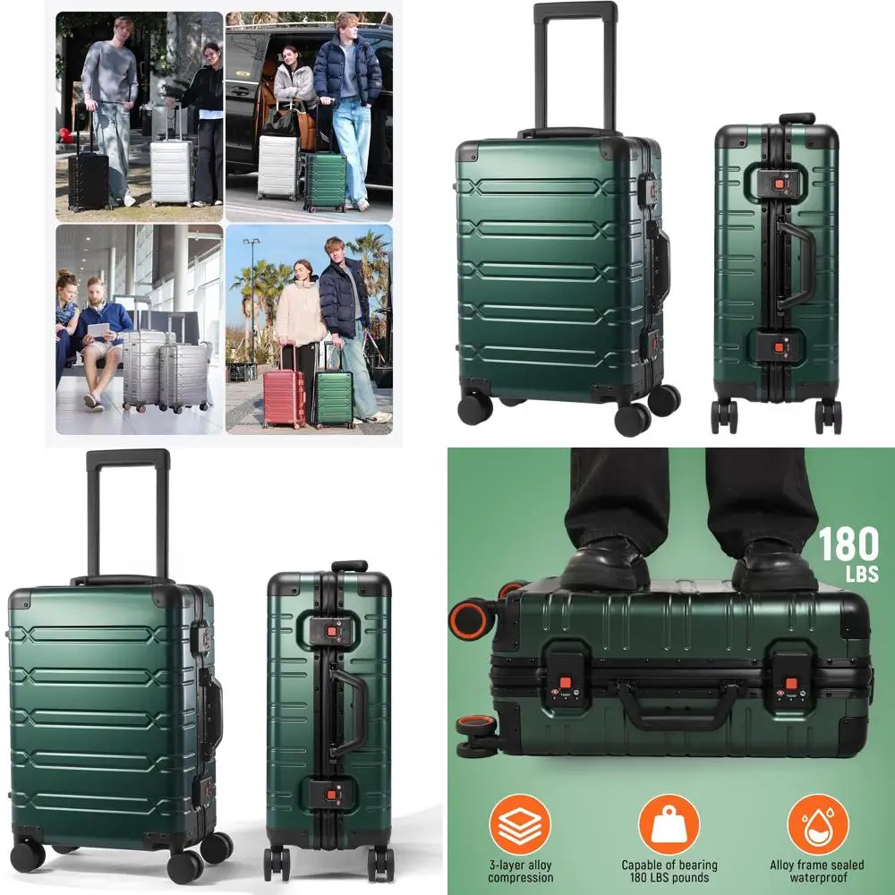 Aluminum 20 Spinner Carry-On Luggage - Zipperless Hard Shell Suitcase for Travel, Dark Green
Aluminum 20 Spinner Carry-On Luggage - Zipperless Hard Shell Suitcase for Travel, Dark Green
