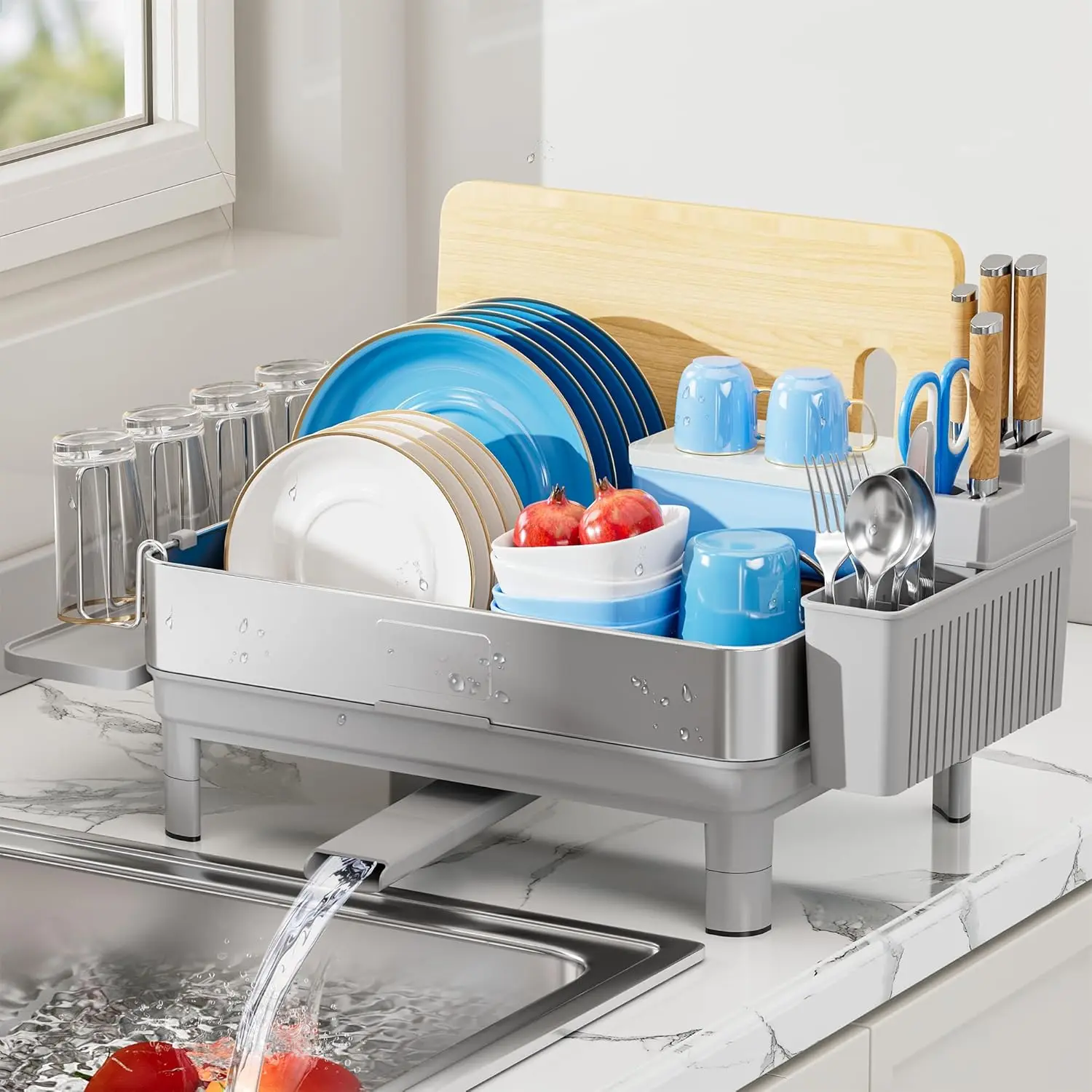 Dish Drying Rack, Stainless Steel Dish Rack for Kitchen Counter with Automatic Drainage, Utensil Holder & Cups Holder, Space
Dish Drying Rack, Stainless Steel Dish Rack for Kitchen Counter with Automatic Drainage, Utensil Holder & Cups Holder, Space