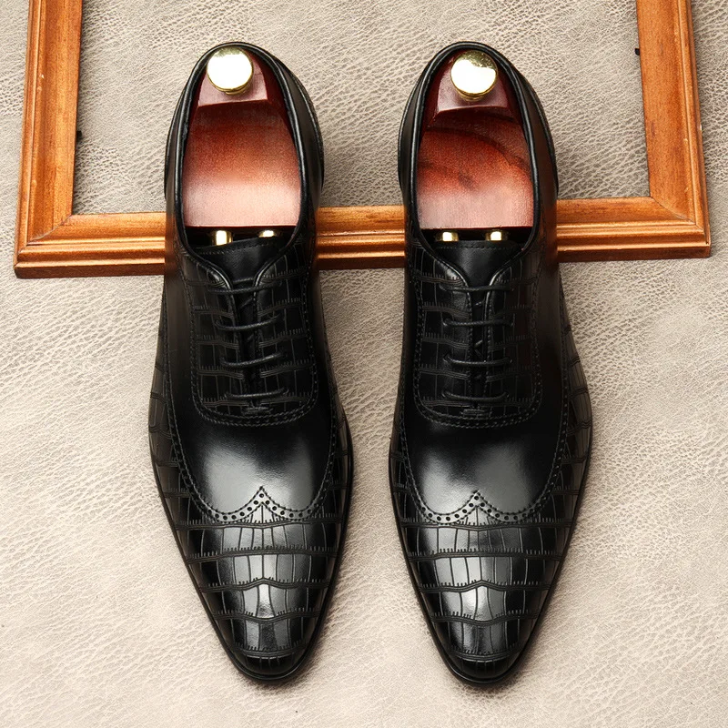 Men's Genuine Leather Shoes Lace Up Pointed Head Black Crocodile Pattern Dress Formal Shoes Wedding Office Oxford Shoes For Men
Men's Genuine Leather Shoes Lace Up Pointed Head Black Crocodile Pattern Dress Formal Shoes Wedding Office Oxford Shoes For Men