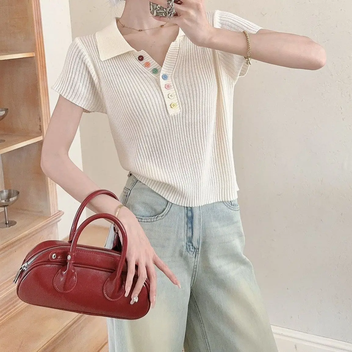 Dalong Knitted Sweater Anti-Pilling Fashionable Women's Clothing Classy Special Atmosphere Trendy Commute Style Short Sleeve
Dalong Knitted Sweater Anti-Pilling Fashionable Women's Clothing Classy Special Atmosphere Trendy Commute Style Short Sleeve