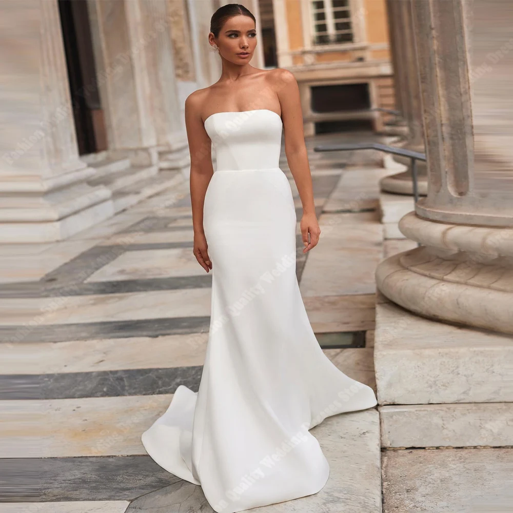 Sexy Sleeveless Women Wedding Dresses Elegant Mermaid Satin Bride Gowns Mopping Length Princess Ball Vestido De Novia Customized
Sexy Sleeveless Women Wedding Dresses Elegant Mermaid Satin Bride Gowns Mopping Length Princess Ball Vestido De Novia Customized