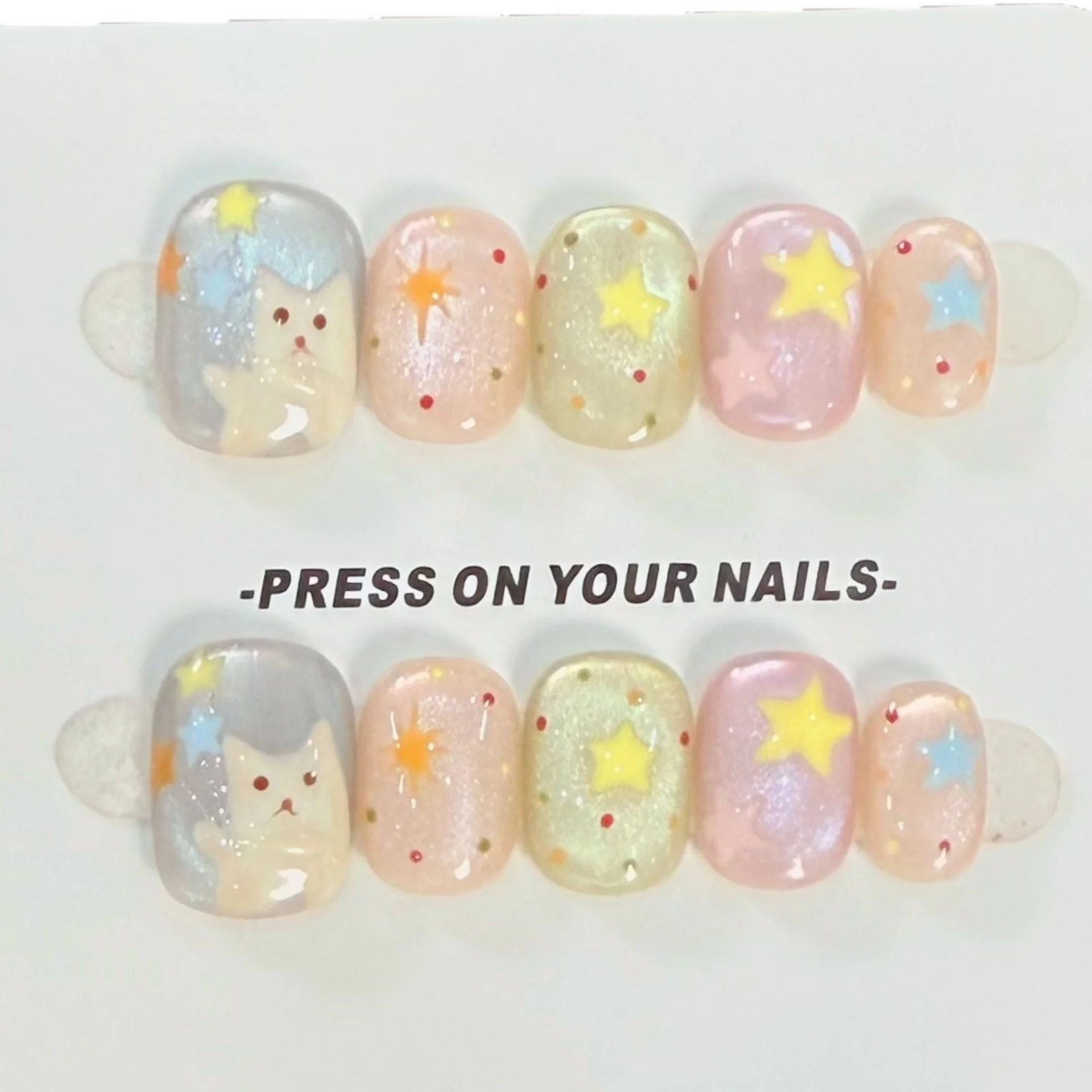 10pcs Cute Cat Handmade False Nails Art Colorful Polka Dot Star Design Press on Nails Tips Reusable Short Square Round Fake Nail
10pcs Cute Cat Handmade False Nails Art Colorful Polka Dot Star Design Press on Nails Tips Reusable Short Square Round Fake Nail