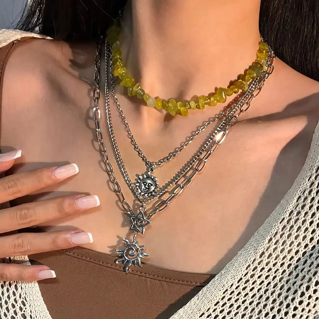 KunJoe 4Pcs/Set Irregular Green Stone Crystal Beads Choker Necklace for Women Bohemian Sun Star Pendant Necklace Neck Jewelry
KunJoe 4Pcs/Set Irregular Green Stone Crystal Beads Choker Necklace for Women Bohemian Sun Star Pendant Necklace Neck Jewelry