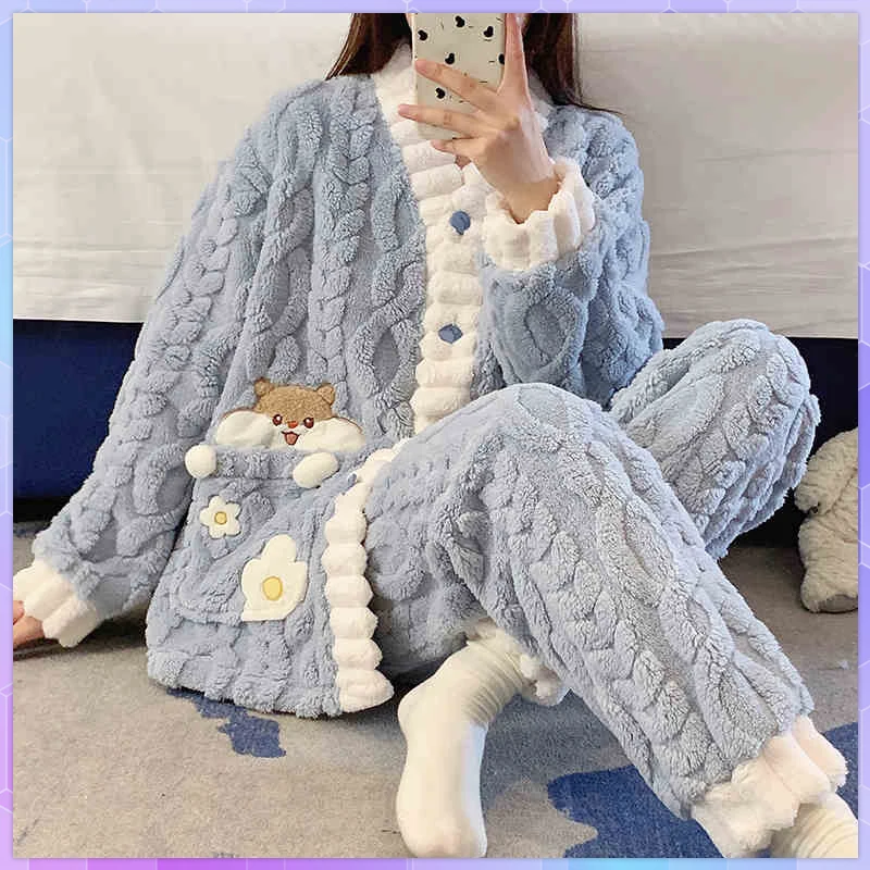 Coral Velvet Women's Pajamas Set Winter Women Clothing Two Pieces Warm Flannel Thick Cute Kawaii Sleepwear Loungewear Home Suits
Coral Velvet Women's Pajamas Set Winter Women Clothing Two Pieces Warm Flannel Thick Cute Kawaii Sleepwear Loungewear Home Suits