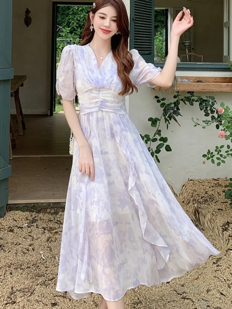 Elegant Chiffon Midi Dresses for Women Summer Floral Printed High Waist Ruffles A-line French Vintage Casual One Piece Vestido
Elegant Chiffon Midi Dresses for Women Summer Floral Printed High Waist Ruffles A-line French Vintage Casual One Piece Vestido