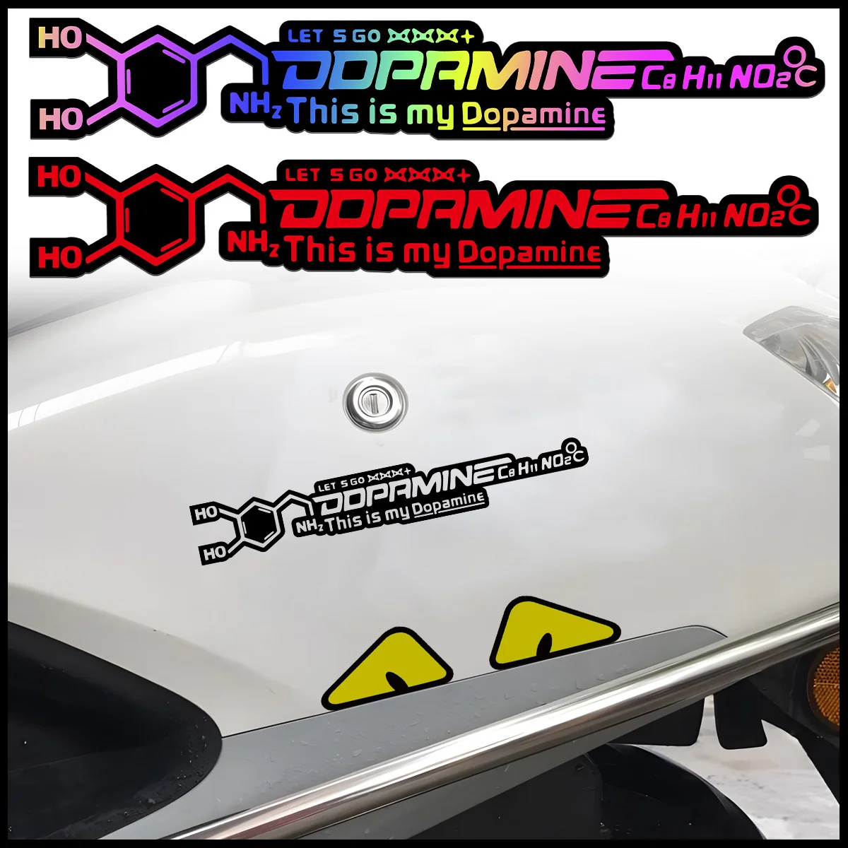 Black Red Iridescent Dopamine Molecule Text Stickers, Waterproof Decals for Car & Motorcycle Body
Black Red Iridescent Dopamine Molecule Text Stickers, Waterproof Decals for Car & Motorcycle Body