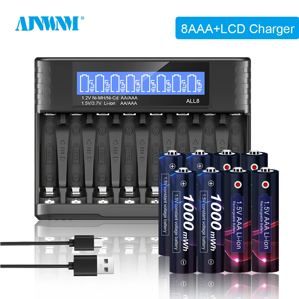 AJNWNM Original 4Pcs AAA1.5V Rechargeable Lithium Battery 1000mWh Large Capacity Li-ion Battery With 8 slot 1.5V Battery Charger
AJNWNM Original 4Pcs AAA1.5V Rechargeable Lithium Battery 1000mWh Large Capacity Li-ion Battery With 8 slot 1.5V Battery Charger