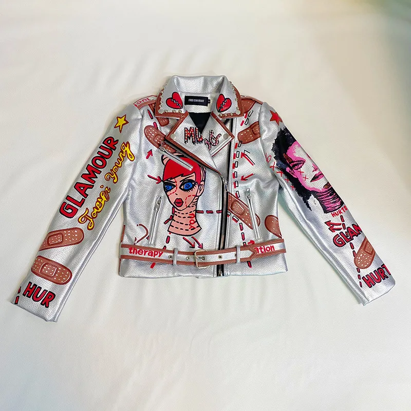 Motorcycle Jacket Rivet Decoration Women's Motorcycle Leather Jacket Graffiti Woman's Biker Coat PU Material Punk Jacket Rock
Motorcycle Jacket Rivet Decoration Women's Motorcycle Leather Jacket Graffiti Woman's Biker Coat PU Material Punk Jacket Rock