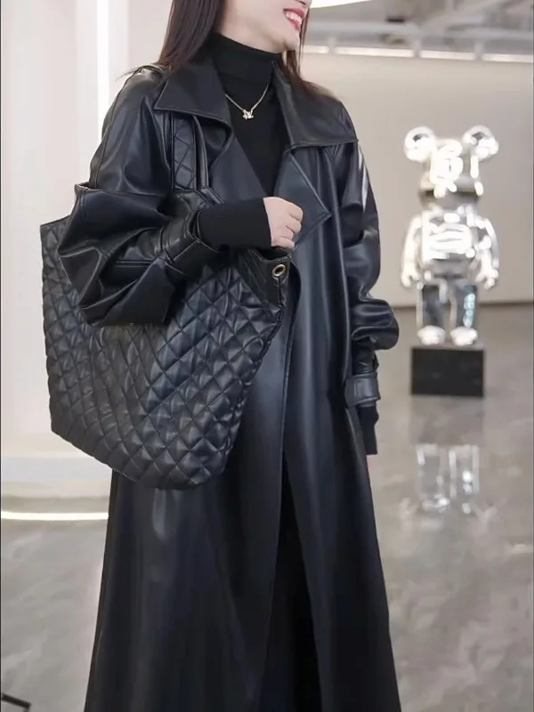 Elegant PU Leather Jacket Women's Mid-Length Over-Knee Coat Spring Autumn New Style Fashionable Women's Windbreaker Jacket
Elegant PU Leather Jacket Women's Mid-Length Over-Knee Coat Spring Autumn New Style Fashionable Women's Windbreaker Jacket