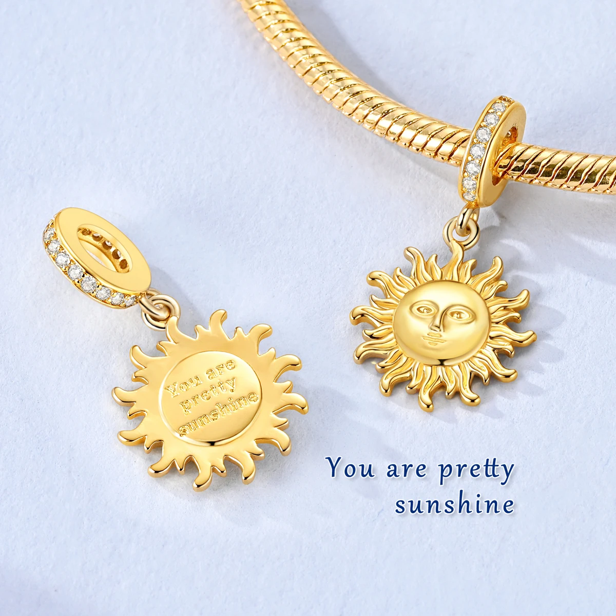 925 Sterling Silver Golden Sun Charms Bead CZ Zircon Face Dangle Fit Original Bracelet DIY Women Jewelry Gift
925 Sterling Silver Golden Sun Charms Bead CZ Zircon Face Dangle Fit Original Bracelet DIY Women Jewelry Gift