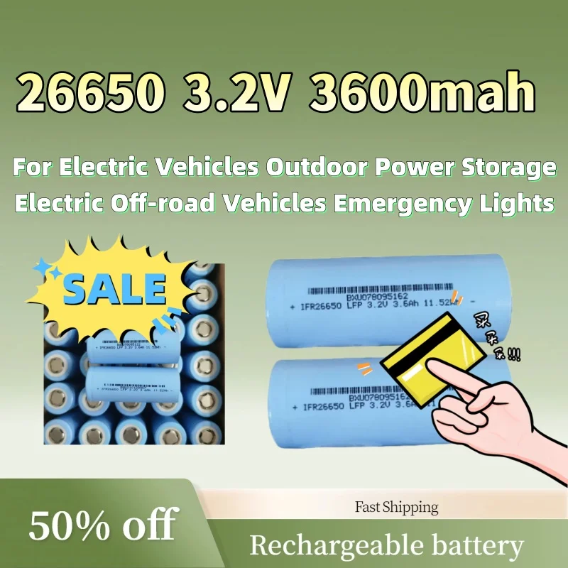 For Electric Vehicles Outdoor Power Storage Electric Off-road Vehicles Emergency Lights 2PCS 26650 3.2V 3600mah LiFePO4 Battery
For Electric Vehicles Outdoor Power Storage Electric Off-road Vehicles Emergency Lights 2PCS 26650 3.2V 3600mah LiFePO4 Battery