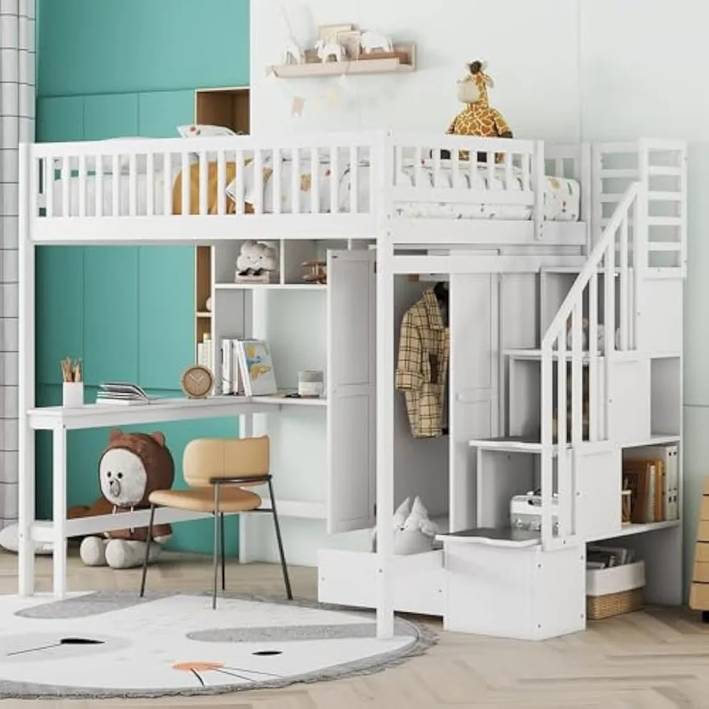 Maximize Space with Full Size Loft Bed, Integrated Desk, Bookshelf, and Wardrobe, Kids and Teens, White
Maximize Space with Full Size Loft Bed, Integrated Desk, Bookshelf, and Wardrobe, Kids and Teens, White