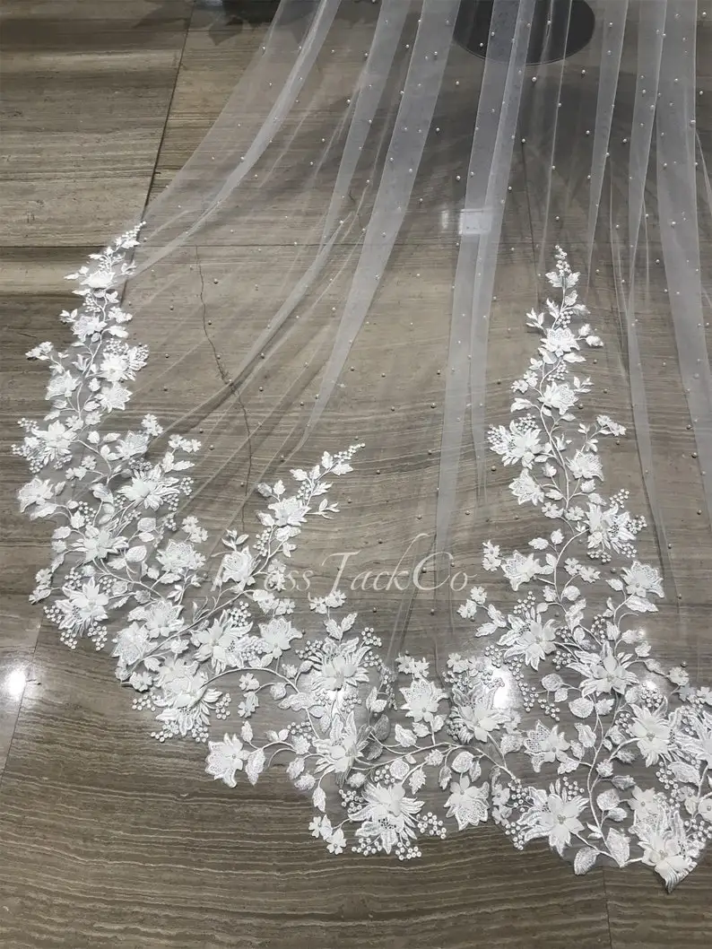 Customizable 3D Floral Veil with Pearls throughout Floral Lace Wedding Veil Cathedral Luxury Pearl Custom Wedding Veil with Comb
Customizable 3D Floral Veil with Pearls throughout Floral Lace Wedding Veil Cathedral Luxury Pearl Custom Wedding Veil with Comb