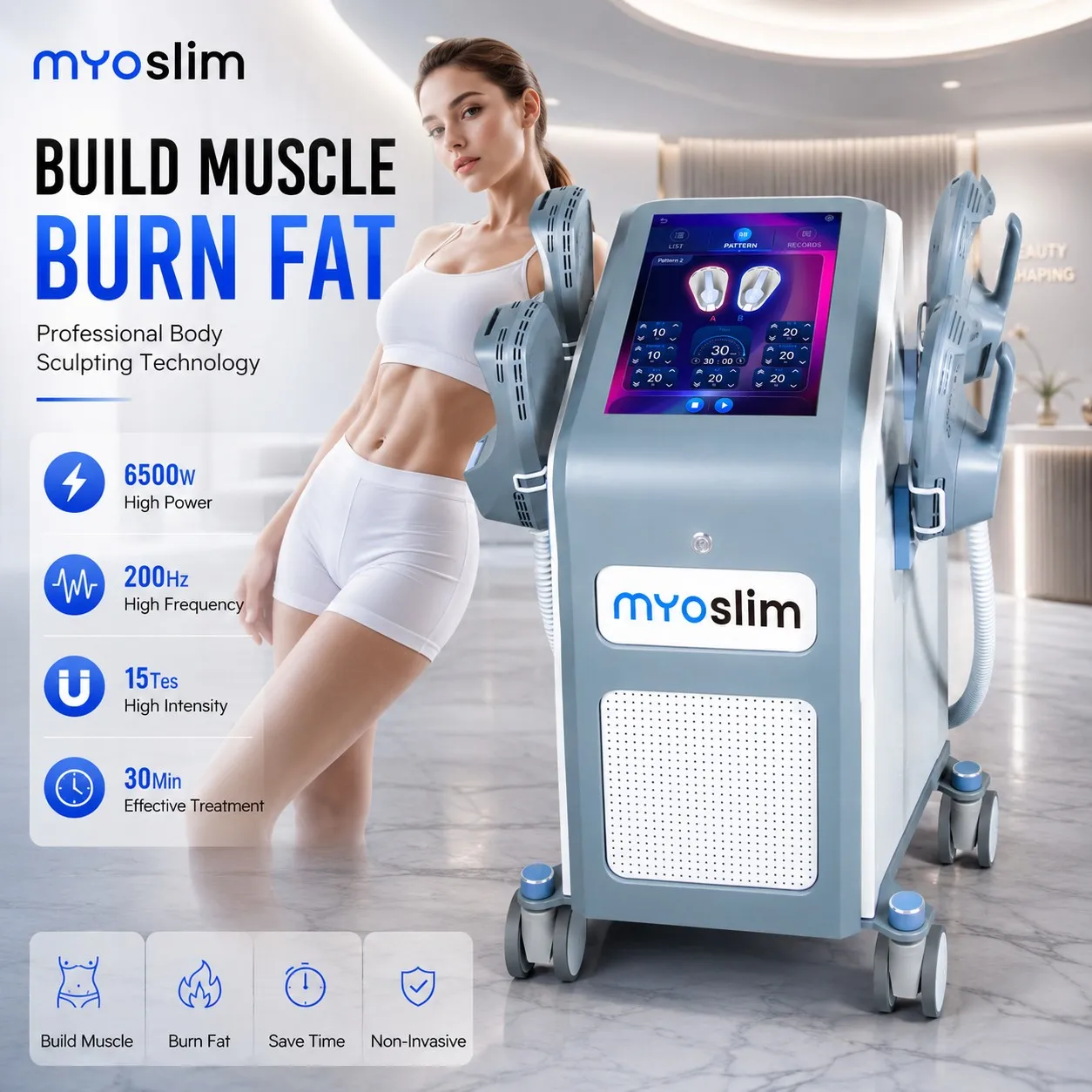 Professional MYOSLIM Body Contouring and Sculpting Machine With RF and EMS Fat Reduction Muscle Building and Skin Tightening
Professional MYOSLIM Body Contouring and Sculpting Machine With RF and EMS Fat Reduction Muscle Building and Skin Tightening