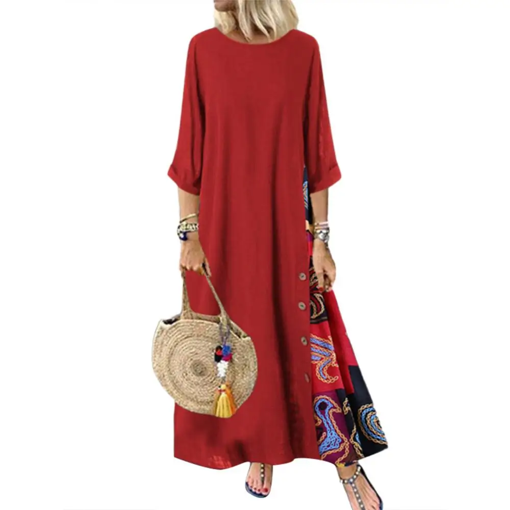 O Neck Long Loose Dress Women Printed Long Dress Plus Size Vintage 3/4 Sleeve Side Buttons Dress
O Neck Long Loose Dress Women Printed Long Dress Plus Size Vintage 3/4 Sleeve Side Buttons Dress