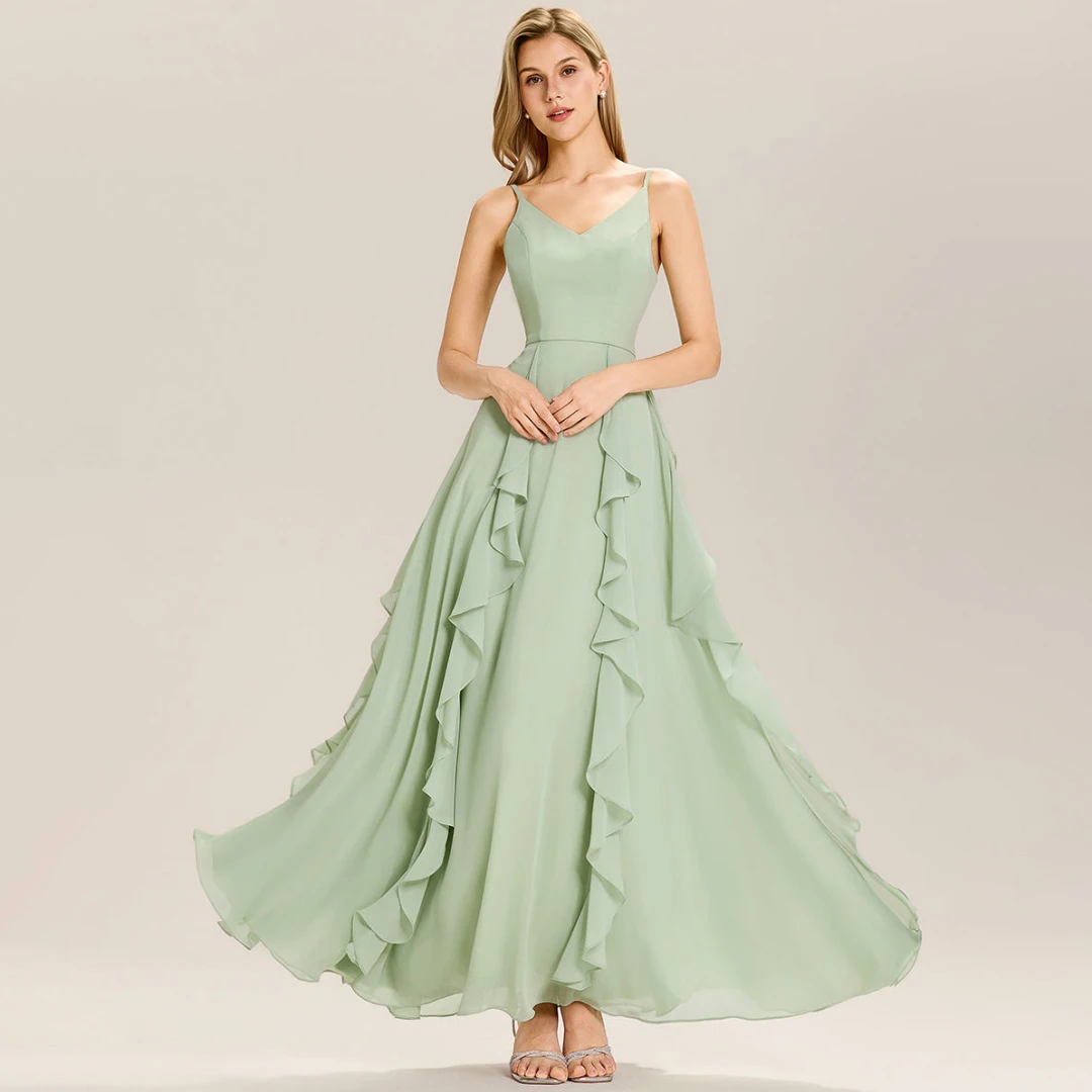 Chiffon Bridesmaid Dresses Chic Ruffles V-neck Spaghetti Straps Backless Ball Gown Marriage Guest Gown Wedding Formal Lady Dress
Chiffon Bridesmaid Dresses Chic Ruffles V-neck Spaghetti Straps Backless Ball Gown Marriage Guest Gown Wedding Formal Lady Dress
