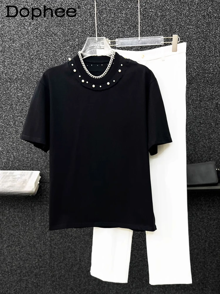 Pearl Short-sleeve Chic T-shirts Men's 2025 Summer New Trendy Tees Loose Comfort Half-sleeve Round Neck T-shirt Solid Color Tops
Pearl Short-sleeve Chic T-shirts Men's 2025 Summer New Trendy Tees Loose Comfort Half-sleeve Round Neck T-shirt Solid Color Tops