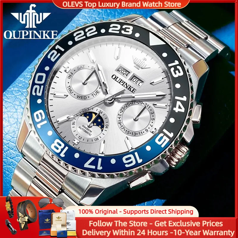 OUPINKE Original Luxury Brand Mechanical Watches for Men Stainless Steel Waterproof Moon phase Luminous Man Hand Clocks 3271
OUPINKE Original Luxury Brand Mechanical Watches for Men Stainless Steel Waterproof Moon phase Luminous Man Hand Clocks 3271