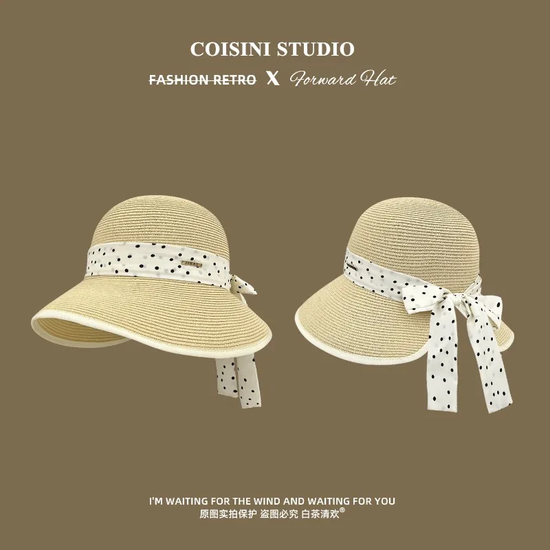 French Retro Polka-dot Ribbon Bow Straw Sun Caps for Women Show Face Small Summer Travel Sunscreen Versatile Sweet Bucket Hat
French Retro Polka-dot Ribbon Bow Straw Sun Caps for Women Show Face Small Summer Travel Sunscreen Versatile Sweet Bucket Hat