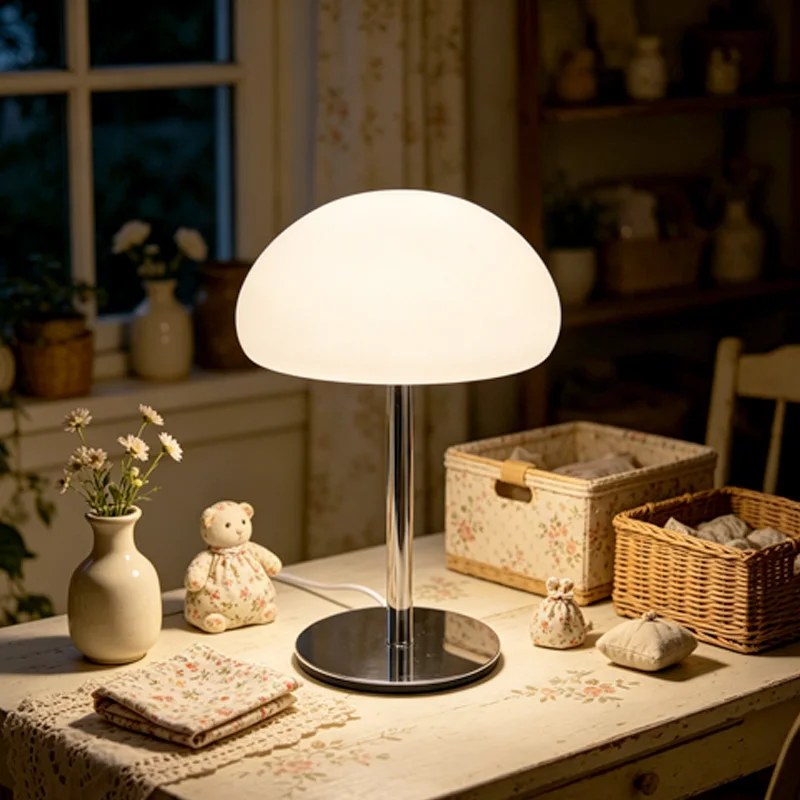 Modern Mushroom-Shaped Glass Table Lamp, LED Light with Chrome Base for Bedroom, Living Room, Decor
Modern Mushroom-Shaped Glass Table Lamp, LED Light with Chrome Base for Bedroom, Living Room, Decor