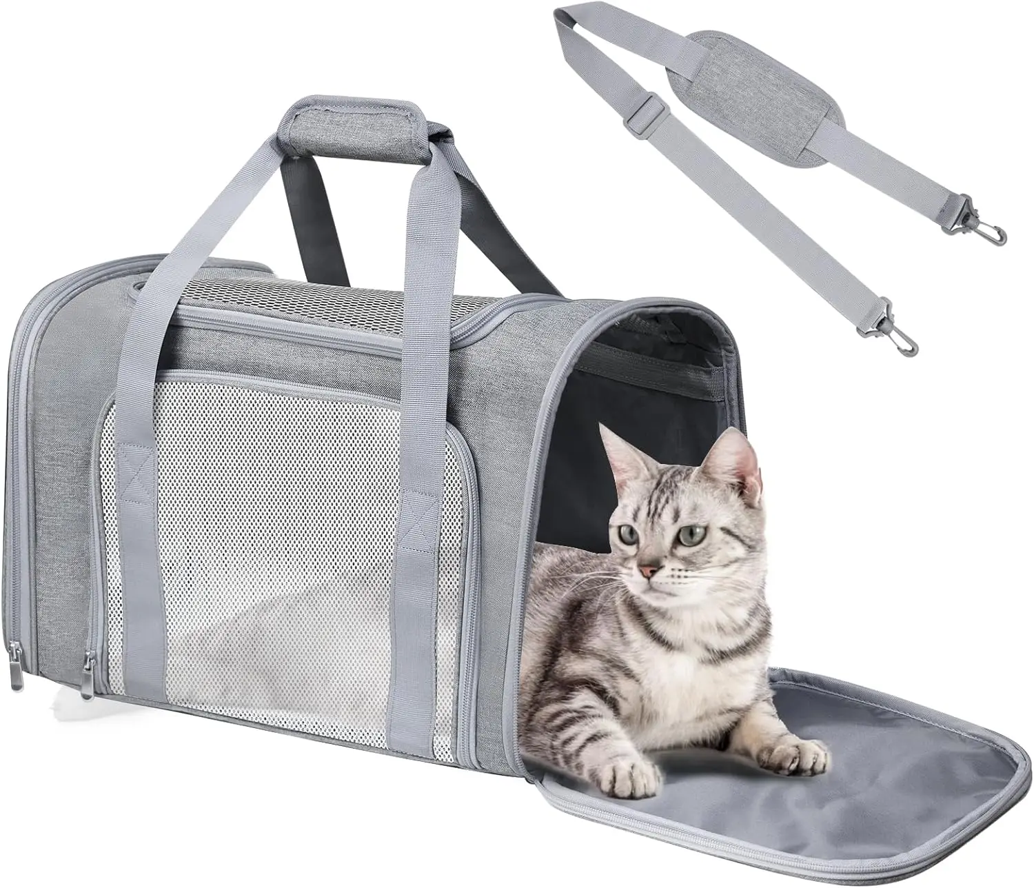 Soft Cat Carrier for Pets Up to 25 Lbs, Airline Approved Travel Bag with Padded Shoulder Strap, Grey
Soft Cat Carrier for Pets Up to 25 Lbs, Airline Approved Travel Bag with Padded Shoulder Strap, Grey