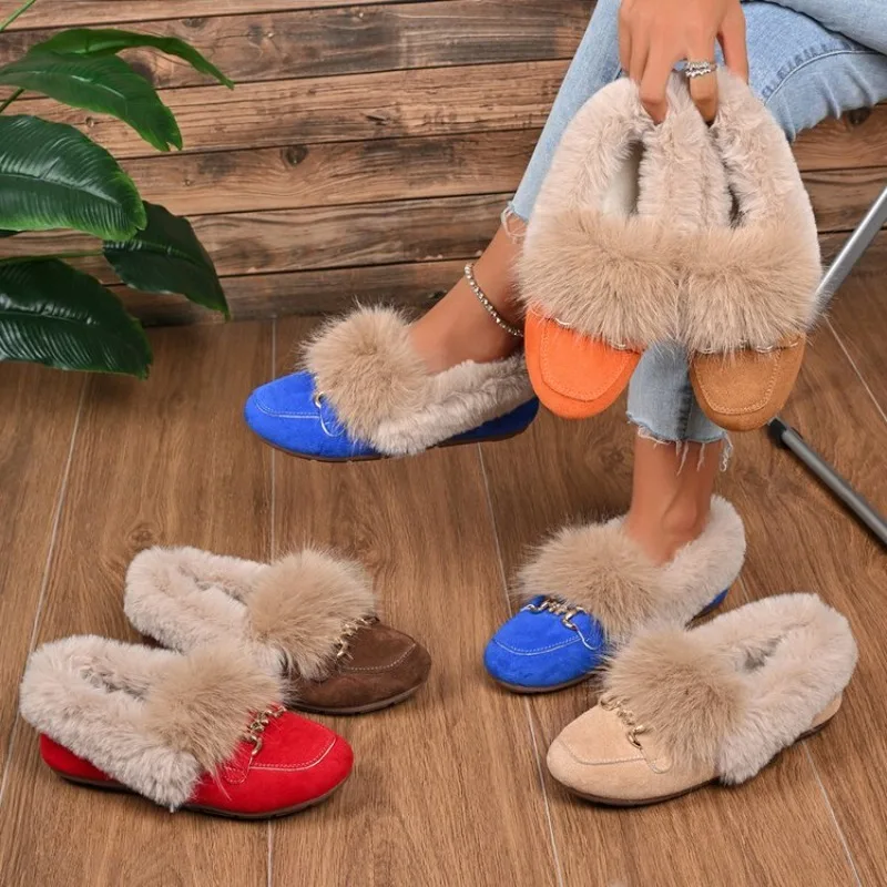 Womens Winter Warm Faux Suede Loafers Faux Fur Trim Plush Lined Flat Shoes Metal Chain Decor Slip on Casual Daily Walking Shoes
Womens Winter Warm Faux Suede Loafers Faux Fur Trim Plush Lined Flat Shoes Metal Chain Decor Slip on Casual Daily Walking Shoes