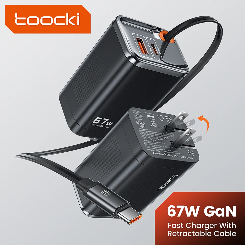 Toocki 67W GaN Charger US Plug With Retractable Type-C Cable Digital Display PPS PD3.0 Fast Charger for iPhone 17 16 Samsung S26
Toocki 67W GaN Charger US Plug With Retractable Type-C Cable Digital Display PPS PD3.0 Fast Charger for iPhone 17 16 Samsung S26
