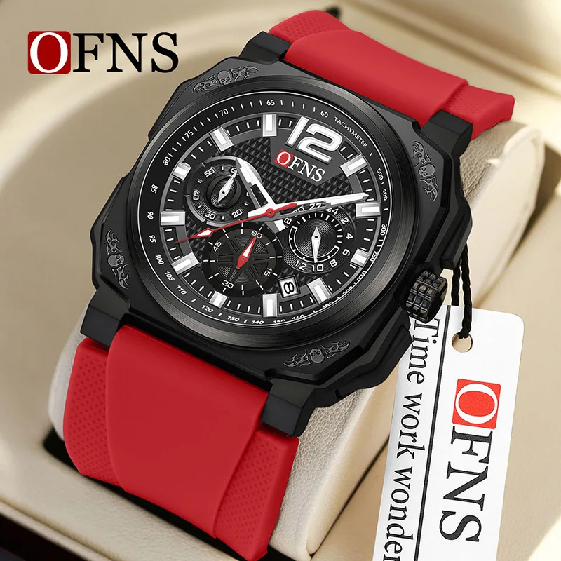 Мужские кварцевые часы OFNS с тремя циферблатами и шестью стрелками, повседневные, модные, с календарем, водонепроницаемые, многофункциональные, с хронографом.
Мужские кварцевые часы OFNS с тремя циферблатами и шестью стрелками, повседневные, модные, с календарем, водонепроницаемые, многофункциональные, с хронографом.